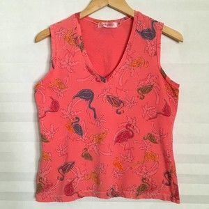 Fresh Produce Womens Top Blouse Size M V Neck Sleeveless Flamingo Print Pink